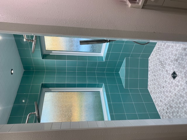 Teal Tile Walk-In Shower